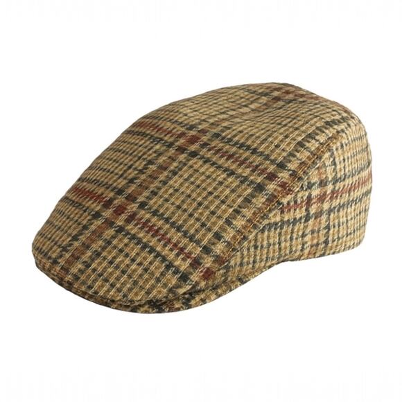 M&S Mark & Spencer Sartorial Brown Wool Plaid Checkered Newsboy Flat Cap Sz S-M - Picture 1 of 5